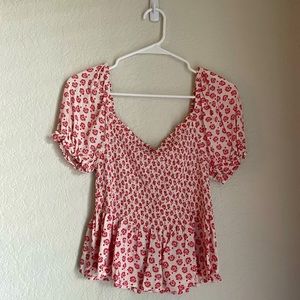 Red and White Flowy Blouse